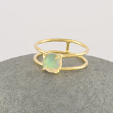 Ethiopian Opal Ring, Natural Gemstone 7mm Round October Birthstone Ring, 18k Gold Plated 925 Silver Ring, Dainty Minimalist Ring